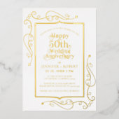 Invitation En Aluminium 50e anniversaire de Mariage Gold Frame (Recto)