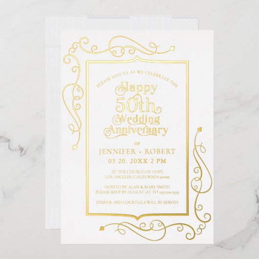 Invitation En Aluminium 50e anniversaire de Mariage Gold Frame (Enveloppe)