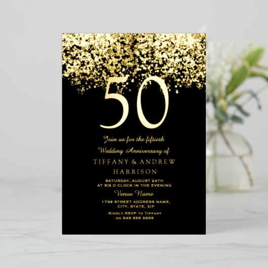 Invitation En Aluminium 50e anniversaire de mariage or (Debout devant)