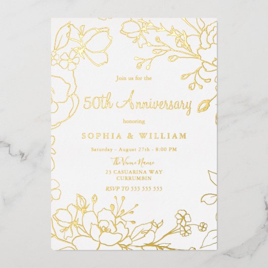 Invitation En Aluminium 50e anniversaire de mariage or véritable (Recto)