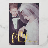 Invitation En Aluminium 50e Anniversaire de Mariage Papier d'Or & Photo (Recto)