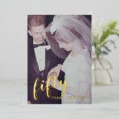 Invitation En Aluminium 50e Anniversaire de Mariage Papier d'Or & Photo (Debout devant)