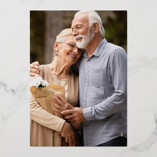 Invitation En Aluminium 50e Anniversaire de Mariage Photo Paillettes Dorée (Verso)