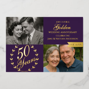 Invitation En Aluminium 50e Anniversaire de Mariage Photo Violet