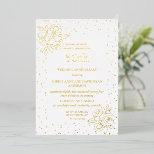 Invitation En Aluminium 50e anniversaire du Mariage de luxe Real Foil (Debout devant)