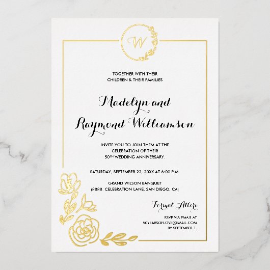 Invitation En Aluminium 50e anniversaire du Mariage Monogramme de couronne (Recto)