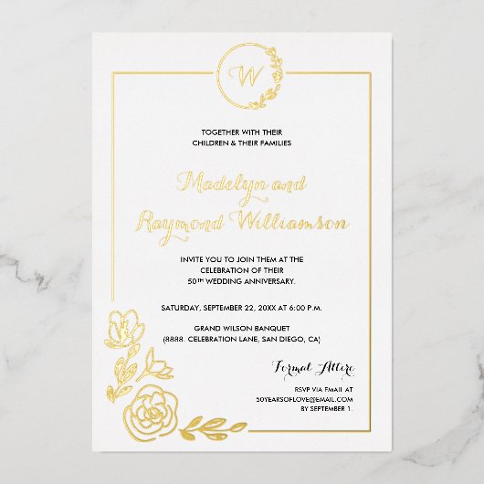 Invitation En Aluminium 50e anniversaire du Mariage Monogramme de couronne (Recto)