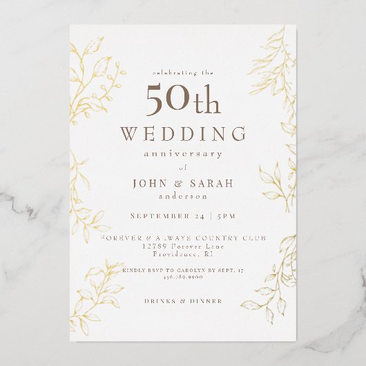Invitation En Aluminium 50e anniversaire du Mariage Or (Recto)
