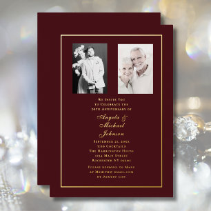 Invitation En Aluminium 50e anniversaire Élégant Rouge foncé Bourgogne Or