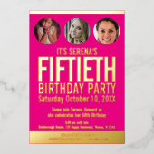 Invitation En Aluminium 50e anniversaire graphisme rose feuille d'or cercl (Recto)