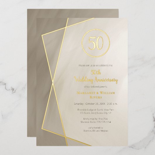 Invitation En Aluminium 50e anniversaire gris antique avec or (Recto/Verso)