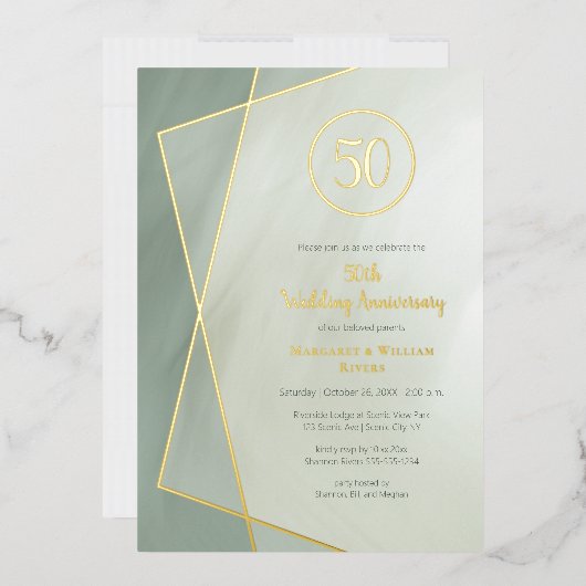 Invitation En Aluminium 50e anniversaire Jade gris avec or (Enveloppe)
