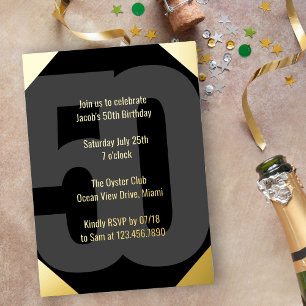 Invitation En Aluminium 50e anniversaire luxueux noir et or gras