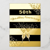 Invitation En Aluminium 50e Anniversaire Mariage d'or Noir Chic Elégant (Recto)