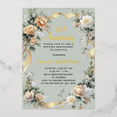 Invitation En Aluminium 50e anniversaire mariage fleurons jaunes or (Recto)