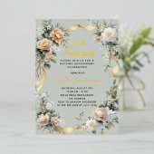 Invitation En Aluminium 50e anniversaire mariage fleurons jaunes or (Debout devant)