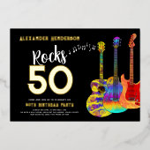 Invitation En Aluminium 50e Anniversaire Musique Rocks 50 Or (Recto)