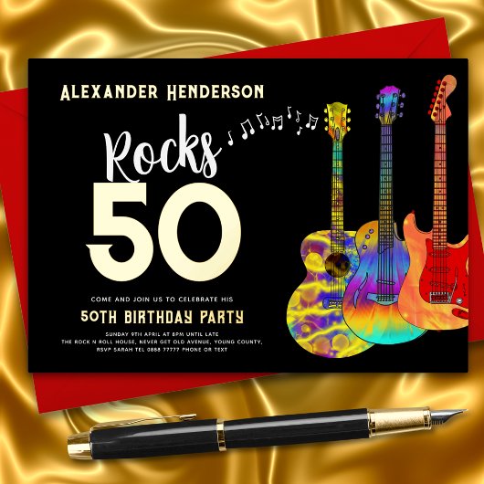 Invitation En Aluminium 50e Anniversaire Musique Rocks 50 Or