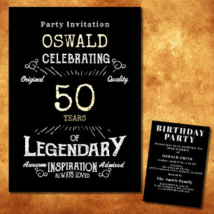 Invitation En Aluminium 50e anniversaire Né légendaire Black Gold Retro