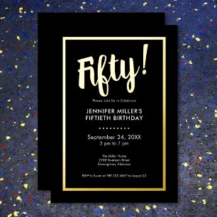 Invitation En Aluminium 50e anniversaire noir et or moderne