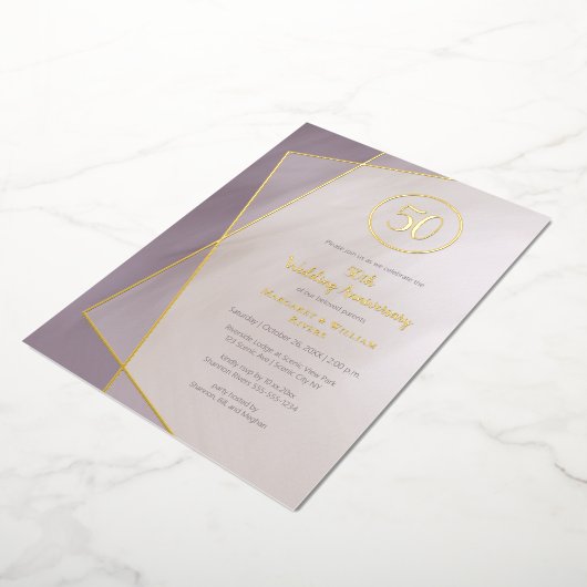 Invitation En Aluminium 50e anniversaire prune atténué avec or (Rotation)