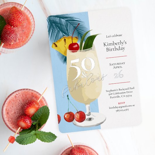 Invitation En Aluminium 50e anniversaire Summer Blue Cocktail Party