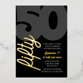 Invitation En Aluminium 50e anniversaire Supersize Cinquante Script Black  (Recto)
