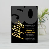 Invitation En Aluminium 50e anniversaire Supersize Cinquante Script Black  (Debout devant)
