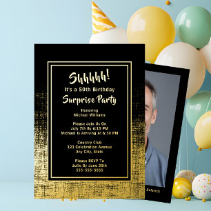 Invitation En Aluminium 50e anniversaire surprise photo sur le dos Black &