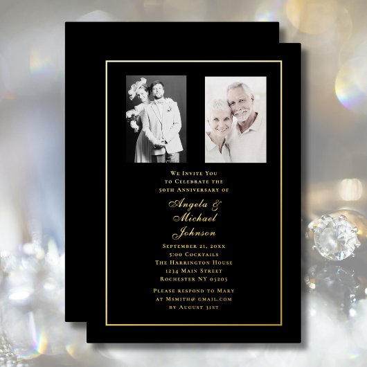 Invitation En Aluminium 50th Anniversary Then and Now Black Gold