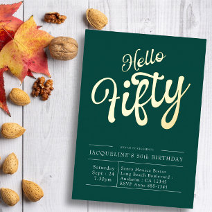 Invitation En Aluminium 50th Birthday Hello Fifty Green Gold