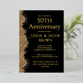 Invitation En Aluminium 50th Wedding Anniversary Gold Faux Glitter  (Debout devant)