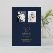 Invitation En Aluminium 50th Wedding Anniversary Navy Gold Border   (Debout devant)