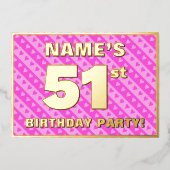 Invitation En Aluminium 51e fête d'anniversaire — Coeurs et rayures roses  (Recto)