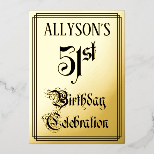 Invitation En Aluminium 51e fête d'anniversaire — Script élégant + Nom per (Recto)