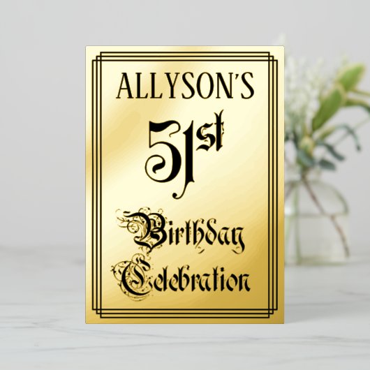Invitation En Aluminium 51e fête d'anniversaire — Script élégant + Nom per (Debout devant)