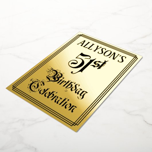 Invitation En Aluminium 51e fête d'anniversaire — Script élégant + Nom per (Rotation)