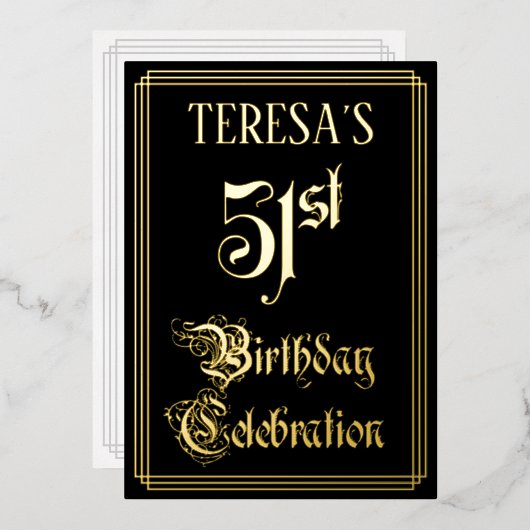 Invitation En Aluminium 51e fête d'anniversaire — Script fantaisie et nom  (Recto/Verso)