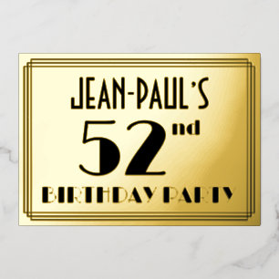 Invitation En Aluminium 52e fête d'anniversaire — Art Déco Look "52" + Nom