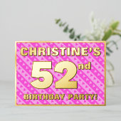 Invitation En Aluminium 52e fête d'anniversaire — Coeurs et rayures roses  (Debout devant)