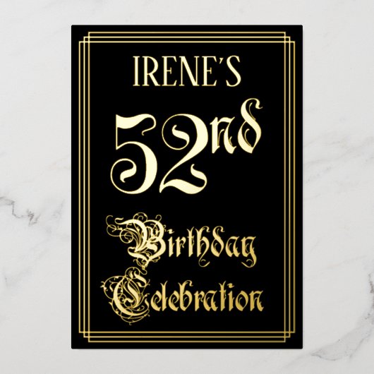 Invitation En Aluminium 52e fête d'anniversaire — Script fantaisie et nom (Recto)