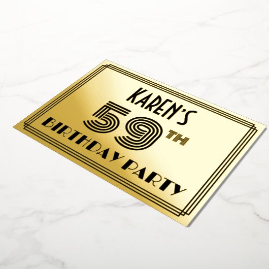 Invitation En Aluminium 59e fête d'anniversaire — Art Déco Style "59" & No (Rotation)