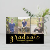 Invitation En Aluminium 5 Photo Graduation Party Modern Script Gold (Debout devant)