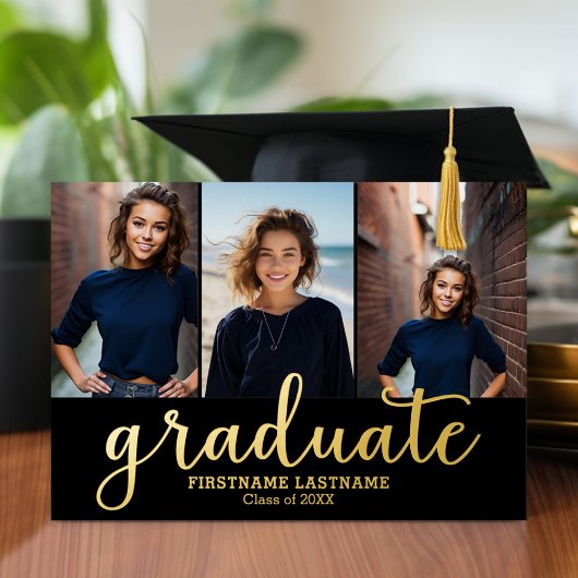 Invitation En Aluminium 5 Photo Graduation Party Modern Script Gold