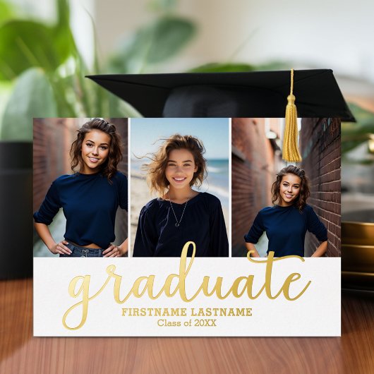 Invitation En Aluminium 5 Photo Graduation Party Modern Script Gold Foil