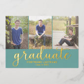 Invitation En Aluminium 5 Photo Graduation Party Modern Script Gold Real (Recto)