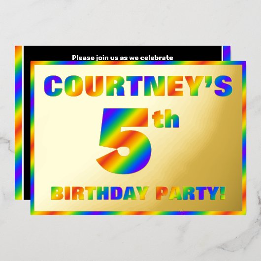 Invitation En Aluminium 5e fête d'anniversaire — Amusant, Rainbow Spectrum (Recto/Verso)