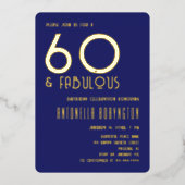 Invitation En Aluminium 60 et fabuleux typographie rétro bleu marine or (Recto)