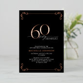 Invitation En Aluminium 60 & Fabuleux Black Rose Gold Calligraphie Anniver (Debout devant)