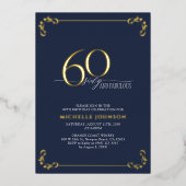 Invitation En Aluminium 60 & Fabuleux Blue & Gold Calligraphy Anniversaire (Recto)